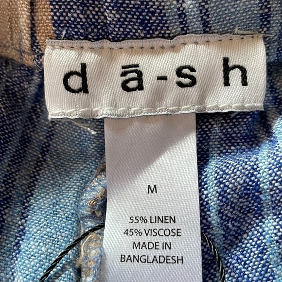 NWOT Dash Blue Stripes Linen Blend Wide Leg Pants W/Pockets Size Medium - Picture 5 of 7